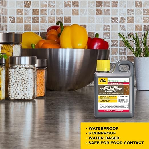 FILA Surface Care Solutions STONEPLUS ECO Stone Sealer Color Enhancer Water Based Paver Sealer Ideal for All Natural Stone: Travertine Granite Slate Outdoor Enhancing Sealer Matte Finish 1Pt