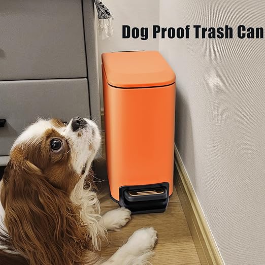Cesun Small Bathroom Trash Can with Lid Soft Close Step Pedal 6 Liter / 1.6 Gallon Stainless Steel Garbage Can with Removable Inner Bucket Anti-Fingerprint Finish (Matt Orange)