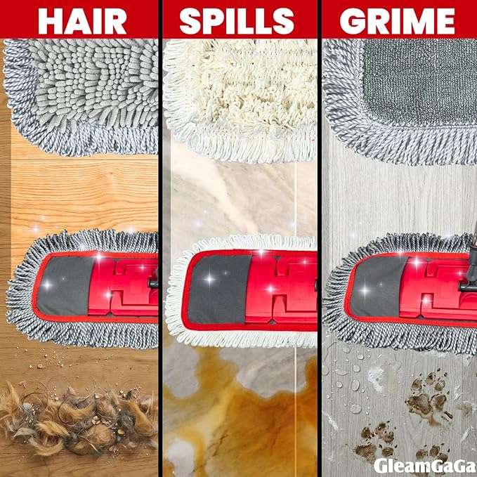 Dust Mop for Floor Cleaning with 4-in-1 Washable Pad System Wet &amp Dry Multi-Purpose Mop with Built-In Scraper and Extra-Long 62'' Stainless Steel Handle for HardwoodVinylLaminateTileMarble Fl