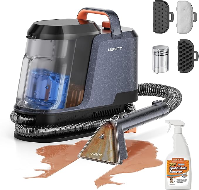 uwant Portable Carpet and Upholstery for Deep Cleaner 18Kpa Carpet Cleaner Machine for Cars Pets with Pet Pro Solution and Self Cleaning Set of 1 for Spot Rug Couch