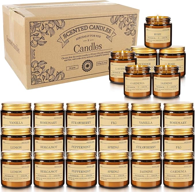 Scented Candle Set 24 Pack Candle for Home Scented Odor Eliminating Stress Relief Long Lasting Soy Wax Gift Set