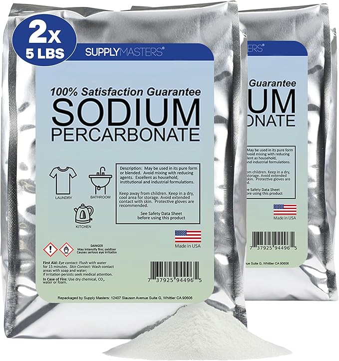 Sodium Percarbonate Powder 2 Pack (10 lbs Total) – Oxygen Bleach Alternative &amp Stain Remover – Multi-Purpose Cleaner for Laundry Carpets Tile Grout Decks Kitchens &amp Outdoor Areas