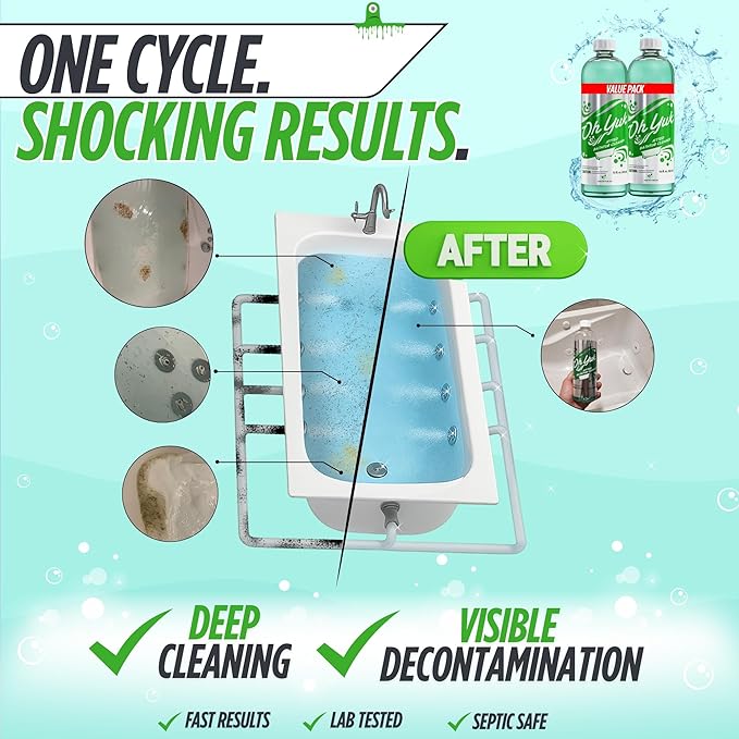 Oh Yuk Jetted Bathtub Cleaner for Jet Tubs Whirlpools The Most Effective Jetted Tub Cleaner Septic Safe | Two 16 Ounce Bottles!