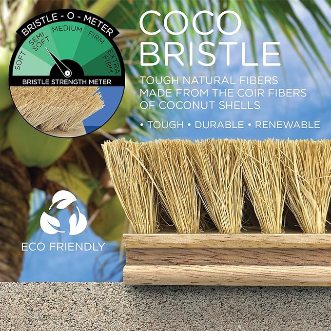 LOLA Deck Scrub Brush 9 x 3.5 Head w/Natural Coco Bristles for Outdoor Cleaning Removes Dirt &amp Grime from Patios Decks Grout 1 Count