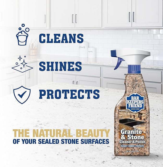 Bar Keepers Friend Granite &amp Stone Cleaner &amp Polish (25.4 oz) Granite Cleaner for Use on Natural Manufactured &amp Polished Stone Quartz Silestone Soapstone Marble - Countertop Cleaner &