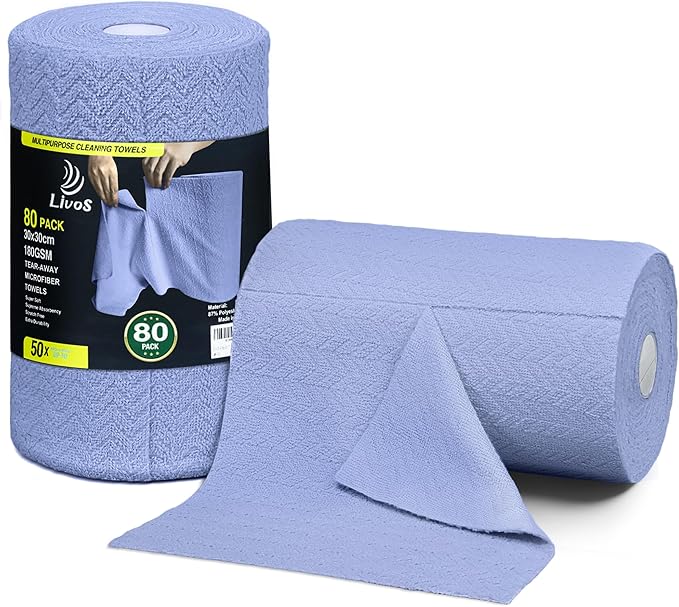LIVOS Microfiber Cleaning Cloth Roll - 80 Pack Reusable Paper Towels Microfiber Towels for Cars Super Absorbent Lint Free Cleaning Rags for House Kitchen Window-Light Purple 11.5x11.5
