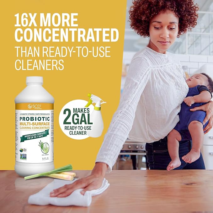 Probiotic Multi-Surface Cleaning Concentrate Lemongrass – USDA Certified Biobased Microcleans Surfaces for Up to 7 Days Refill Bottle Makes 2 Gal Probiotic Spray Cleaner – 17 Fl Oz.