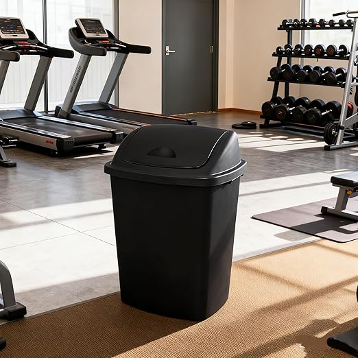 10 Gallon Plastic Garbage Bin with Lid Swing Top Waste Container Kitchen Trash Can with Swing Lid Black 4 Packs
