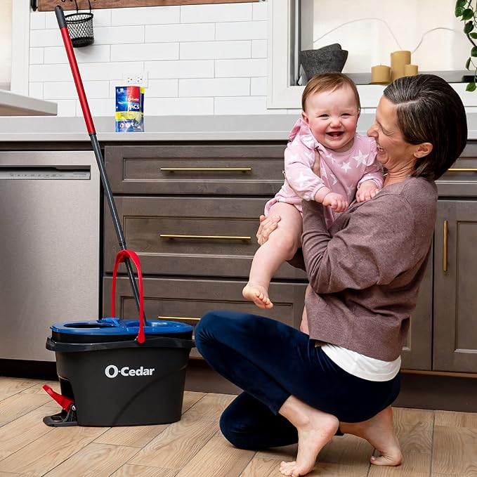 O-Cedar RinseClean Spin Mop &amp Bucket System + 2 Extra Mop Heads| Clean with Water | Removes 99% of Bacteria