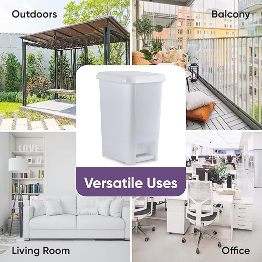 Superio Slim Trash Can with Foot Pedal – 4 Gallon Step-On Dustbin Small Plastic Garbage Can with Lid Trash Can for Bathroom Bedroom RV Kitchen Office Patio or Dorm – White Smoke