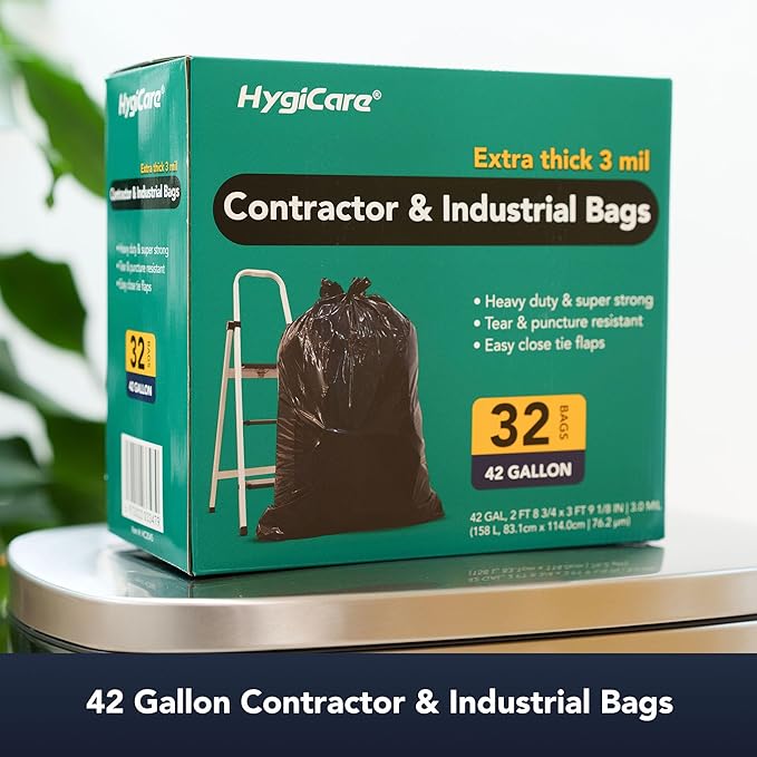 Contractor &amp Industrial Bags 42 Gallon Extra Thick 3MIL Heavy Duty with Tie Flaps 32.75 x 45.13 32 Count For Construction Industrial &amp Outdoor Waste