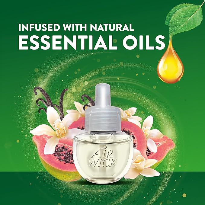 Air Wick Plug In Scented Oil Refill 10ct Vanilla and Pink Papaya Air Freshener Essential Oils (Pack of 2)