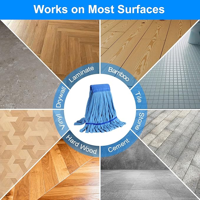 5 Pack Commercial Mop Head Replacement 6.6 Inch Headband Heavy Duty Microfiber Tube Mop 18oz Looped End Washable Refill for Industrial Floor Cleaning Hardwood Tile Concrete