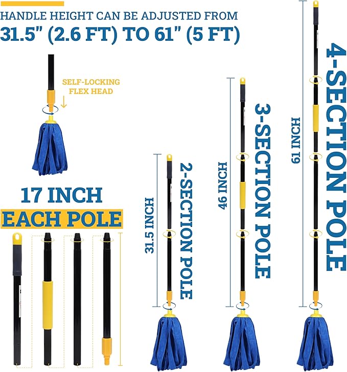 Kleen Handler Microfiber Mop Cloth Heads Replacements with 61 Extendable Handle 3 Pc Screw On Mop Refill for Commercial &amp Household Cleaning Compatible with All Standard US Threading Pole Handl