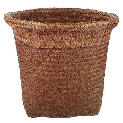 NUOBESTY Woven Trash can Trash can Straw Rattan Garbage bin Waste Basket Planter Basket for Home Kitchen Bedroom Bathroom Motion Sensor Office Slim