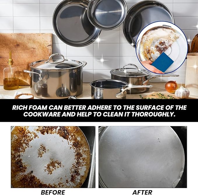 Cookware Foam Cleaner - Heavy-Duty Degreaser For Kitchen Stoves Utensils Removes Black Scum &amp Grease(3PCS)