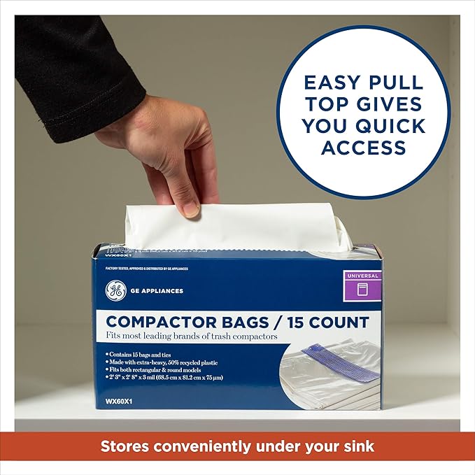 Universal 18 Gallon Heavy Duty Trash Compactor Bags 2 Pack WX60X1-2PK Fits 15 inch Compactors Compatible with Kitchenaid Kenmore Whirlpool GE Appliances and most 15 inch Garbage Cans