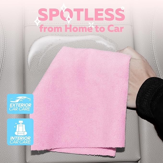 Fantasticlean XL Tear-Away Microfiber Cleaning Cloth Roll 16'' by 16''- 36 Sheets Thick &amp Large Detailing Towels Ultra Absorbent Lint-Free Reusable Wipes for All-Around Cleaning (Glossy Pink)