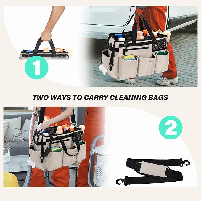 Wearable Cleaning Caddy Bag for Cleaning SuppliesLarge Capacity Cleaning Organizer White
