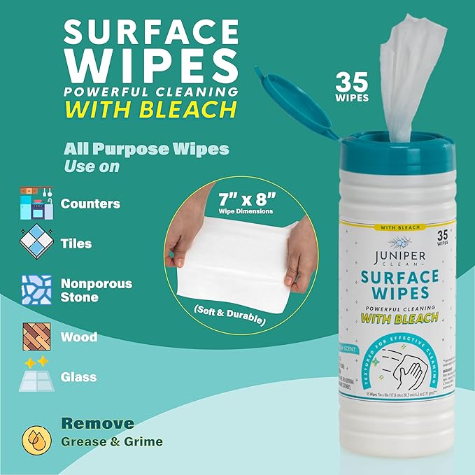 12 Pack Surface Cleaning Wipes with Bleach All-Purpose Cleaner for Bathroom Kitchen Office 420 Count Canister 7.5 x 7 Sheet Fresh Scent Lint Free &amp Durable