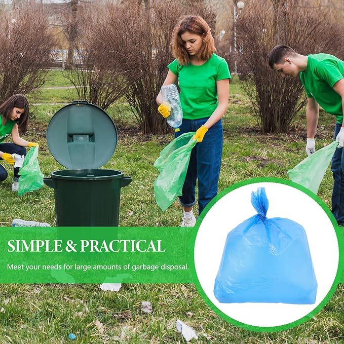 YARNOW 50pcs Tear-resistant Plastic Garbage Bags 80x100cm Large Kitchen Trash Bags Blue Flat-top Liners for Hotel Restaurant Office Sanitation Use