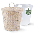 3 Gallons White Wicker Trash Can with Lid and Liner