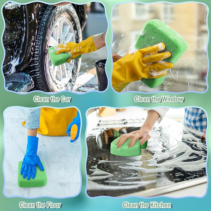 Tioncy 24 Pcs Large Car Wash Sponges Bulk 7.5 x 5.5 x 1.9 Inch Grouting Foam Cleaning and Washing Sponge Commercial Foam Large All Purpose for Kitchen Bathroom Household (Green)