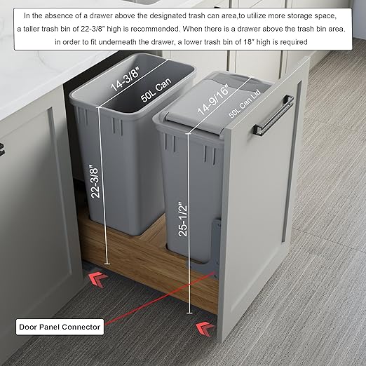 Dowell Double 50Qt Undermount Trash Pull-Out Waste Container with Full Extension Soft-Close Slides Bottom Mounted Face Frame/Frameless Min. Cabinet Opening: 15-1/2 Inch Wide-4008 0218 50