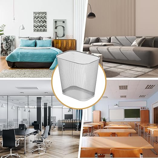 Nuanchu 1 Pcs Mesh Square Trash Cans 4 Gallons Wire Wastebasket for Home Black Metal Office Garbage Cans Rectangular Open Top Trash Bin for Kitchen Bathroom Bedroom 11.7 x 8.5 x 11.8 Inch (Silver)