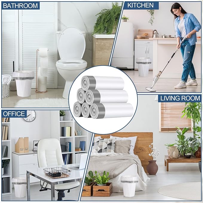 4 Gallon 480 Count Small Trash Bags Bulk Drawstring Plastic Small Garbage Bags Trash Can Liner 15 Liter for Bathroom Restroom Bedroom Office Toilet(Gray)