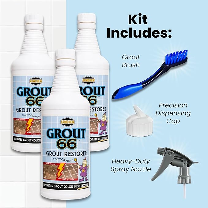 Grout66: Grout and Tile Cleaner with Low-Odor Non-Fuming Formula Ideal for Heavy-Duty Cleaning Quick Touch-Ups and Tile Maintenance. This Three Quarts Kit ensures Effortless Cleaning.