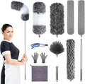 Microfiber Feather Duster with Extension Pole 30 to 100 inches ReusableBendable Washable Dusters for Cleaning Ceiling Fan High Ceiling Blinds Furniture &amp Cars 12PCS