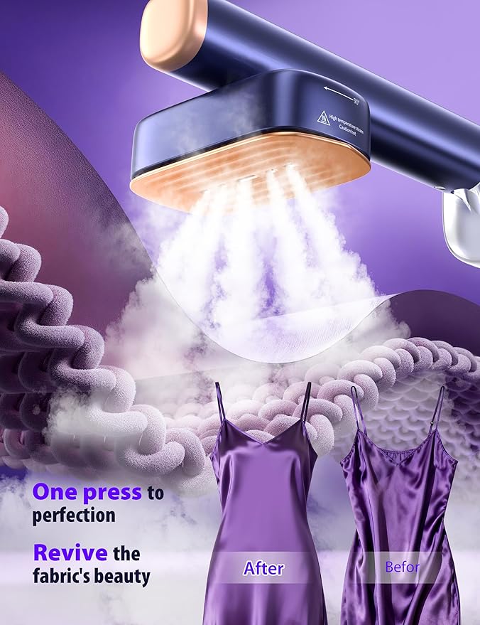 Travel Steamer for Clothes with 180 ml Water Tanks15s Fast Heat-up24 g/min Strong Steam Performance Portable Garment Steamer with Touch Control LED Display Steam Iron(Blue Gold)