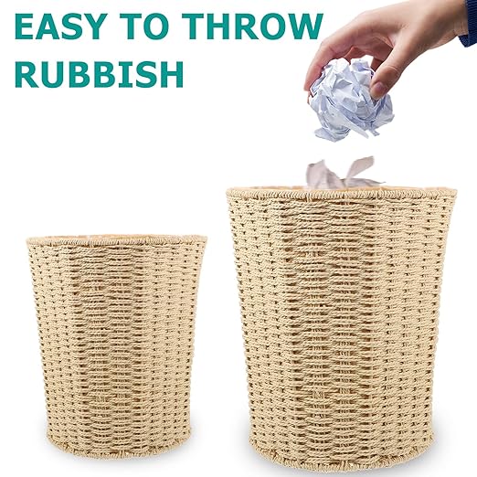 Garneck Pastoral Style Woven Rattan Storage Basket Lightweight Multi-Function Wastebasket for Bedroom Kitchen Home Organization Eco-Friendly Design
