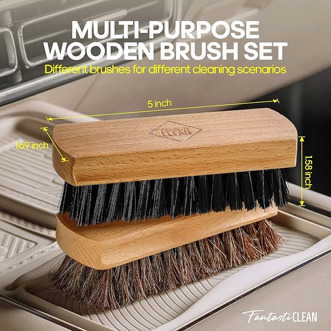 Fantasticlean 9PC Car Detailing KitBoars Hair BrushHorse Hair BristleSuede-Coral ClothCar Dust BrushMicrofiber Towel &amp ApplicatorScratch-Free &amp Ultra-Soft for Leather Seats &amp Interi
