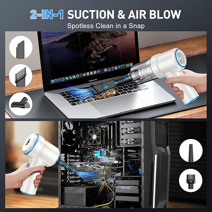 KMM Handheld Car Vacuum Cleaner 9000PA Vacuum Cleaner &amp Air Duster 120W High Power Vacuum Portable Cordless Hand Held Vacuum Rechargeable with Multi-Nozzles &amp LED Light for Home Car Offic