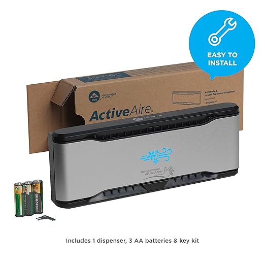 Georgia-Pacific ActiveAire Automated in-Stall Air Freshener Dispenser by GP PRO (Georgia-Pacific) Stainless Finish 56764 9.500 W x 1.170 D x 3.500 H