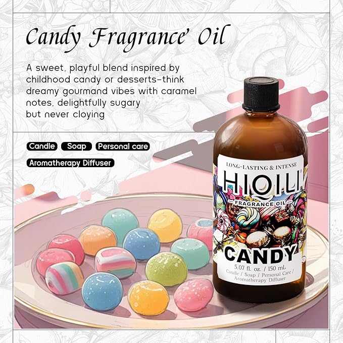 HIQILI Candy Fragrance Oil for Diffusers for Home Sweet Scent Perfect for Soap &amp Candle Making Long-Lasting - 5.07 Fl Oz