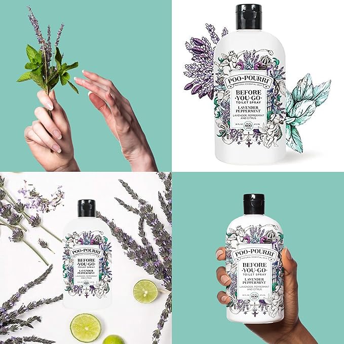 Poo-Pourri Before-You-Go Toilet Spray Refill Lavender Peppermint 16 Fl Oz Up to 800 Uses Bathroom Odor Deodorizer with Essential Oils for Home or Work Lavender Peppermint and Citrus Scent
