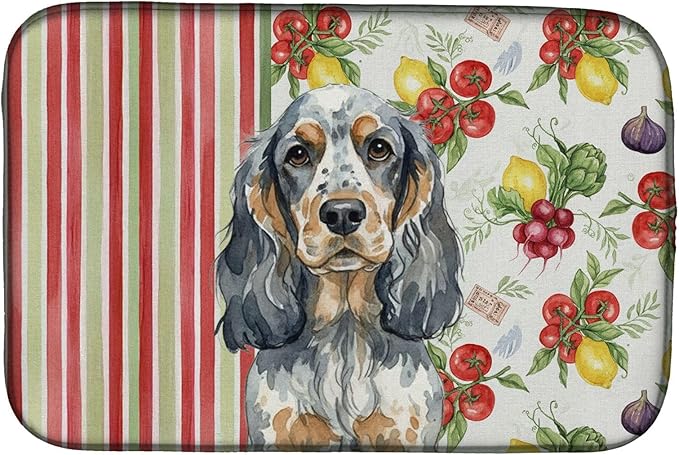 Caroline's Treasures Blue Roan &amp Tan English Cocker Spaniel Vegetables Dish Drying Mat Absorbent Dish Drying Mat Pad for Kitchen Counter Dish Drainer Mat for Countertop 14 x 21 Multicolor