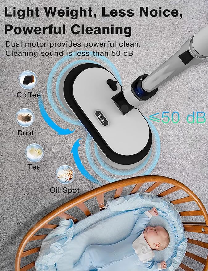 Cordless Electric Mop Floor Cleaner with LED Headlight &amp Water Sprayer Up to 60 Mins Detachable Battery Dual-Motor Powerful Spin Mop 300ML Water Tank for Multi-Surface Self-Propelled
