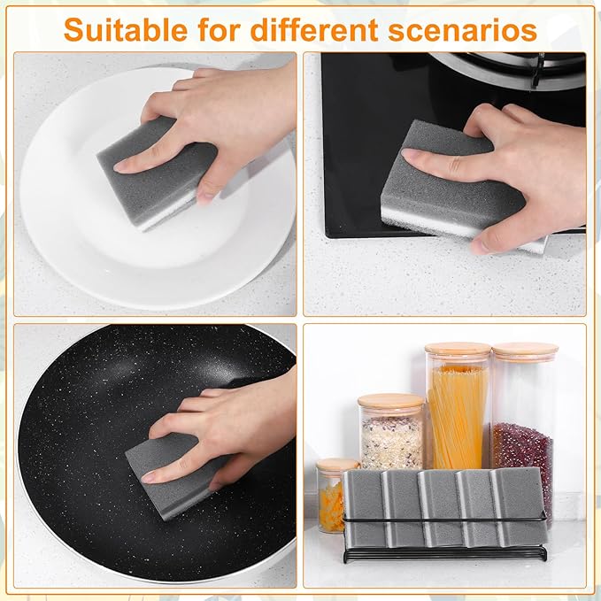 200 Pcs Individually Wrapped Sponges Uncompressed Non Scratch Scrouing Sponges for Household Cleaning Dishes Kitchen Airbnb Apartment Car Bike Gray
