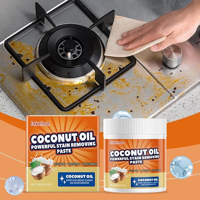 Coconut Oil Stain Remover Paste - Heavy Duty Kitchen Grease Cleaner Multi-Purpose Polish For Surfaces Removes Stubborn Oil &amp Dirt(2PCS)