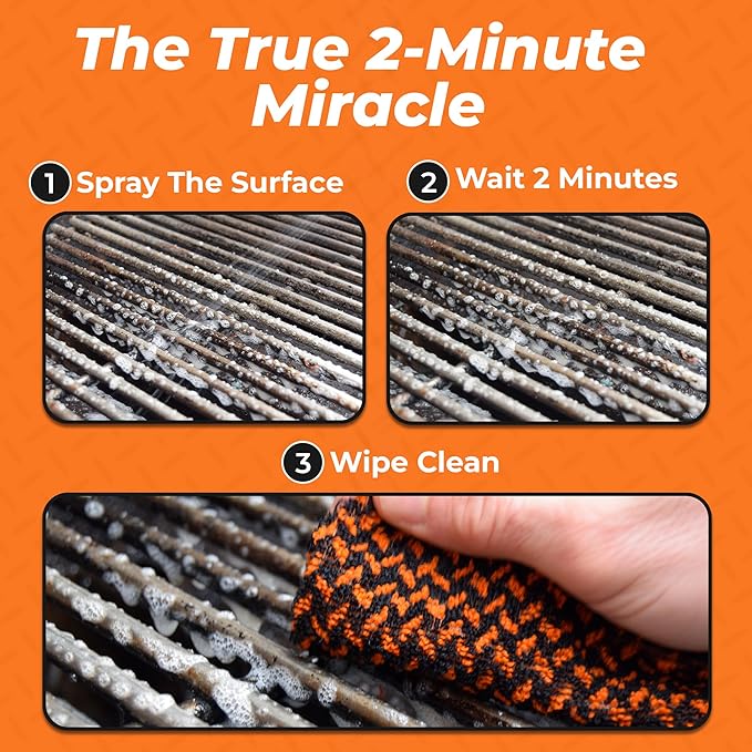 Proud Grill Company Q-Swiper 2-Minute Miracle Grill &amp Grate Cleaner with Scrub Clean Cloth - Degreaser Spray for BBQ Oven Stove Kitchen Tops &amp Surfaces Grate &amp Grease Remover Smoker C