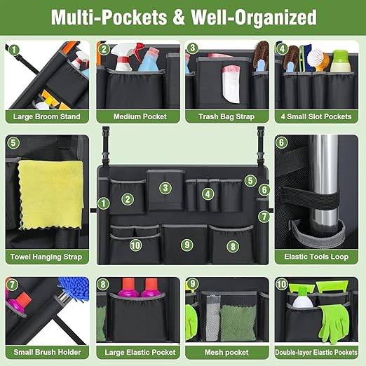 Durable Trash Can Bag Multi-Pocket Storage 32-55 Gallon Organizer with Heavy Duty Feature Commercial Cleaning Accessory Garbage Bin Holder with Convenient Design Housekeeping Supplies for Park