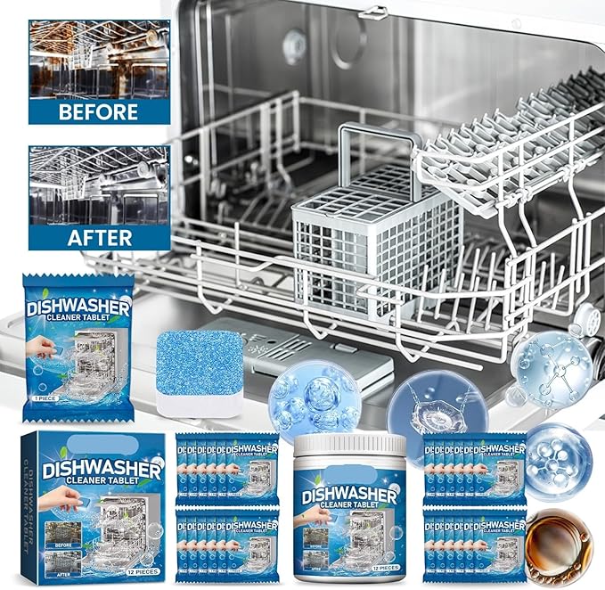 Dishwasher Cleaner Tablets - 1 Pack Removes Grease Stains &amp Odors Kitchenware 专用Easy To Use Restores Freshness(2PCS)