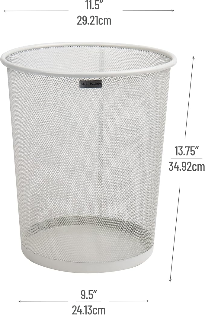 Mind Reader Mesh Trash Can 16.65L (4.4 gal) Waste Paper Basket Round Office Metal Mesh White