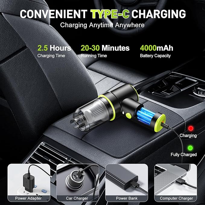 KMM Handheld Car Vacuum Cleaner 9000PA Vacuum Cleaner &amp Air Duster 120W High Power Vacuum Portable Cordless Hand Held Vacuum Rechargeable with Multi-Nozzles &amp LED Light for Home Car Offic