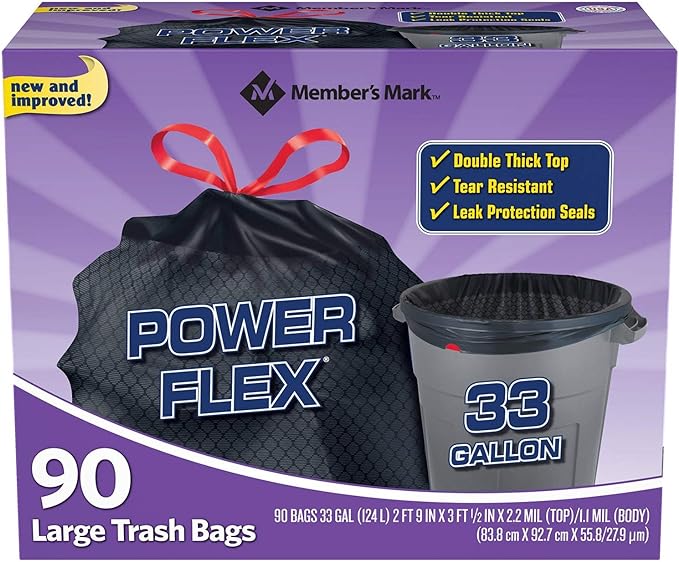 Member's Mark Power Flex 33-Gallon Large Trash Bags 90 ct.