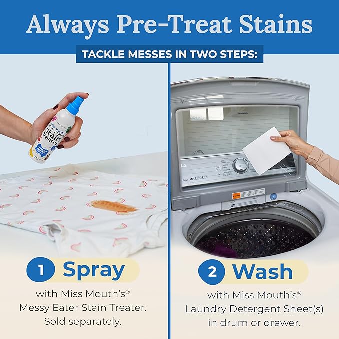 Miss Mouth's Messy Eater Stain Treater Pen - 2 Pack To Go Instant Stain Remover Pen and Detergent Sheets Newborn &amp Baby Essentials